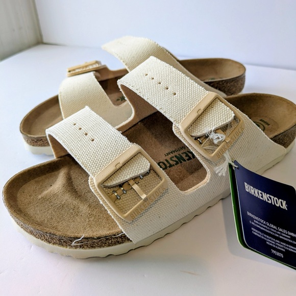 Birkenstock Arizona Canvas Egg Shell Sandals - Picture 2 of 2